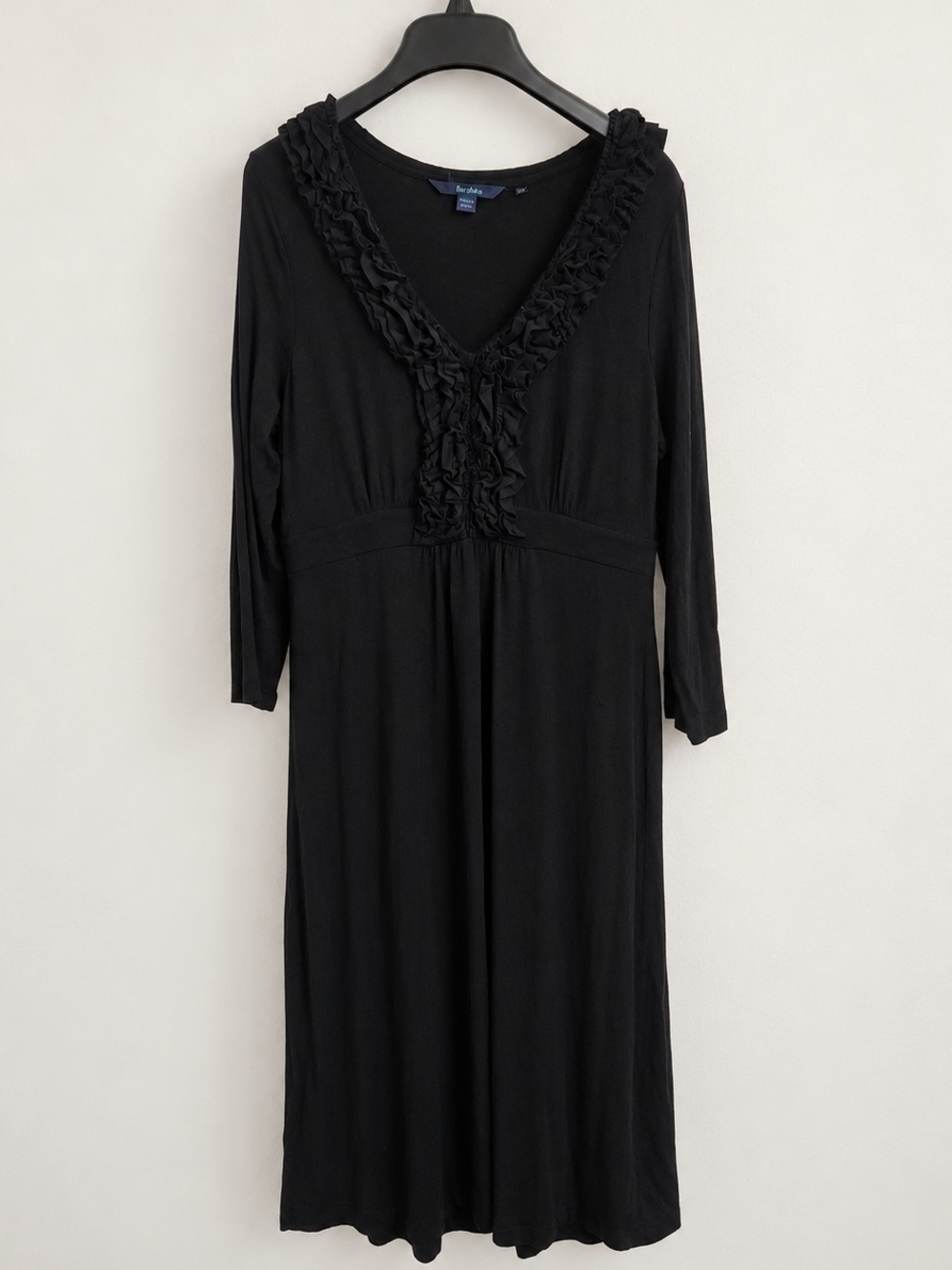 Boden Midi Dress Black Ruffle V Neck Empire Waist Romantic Size 10R